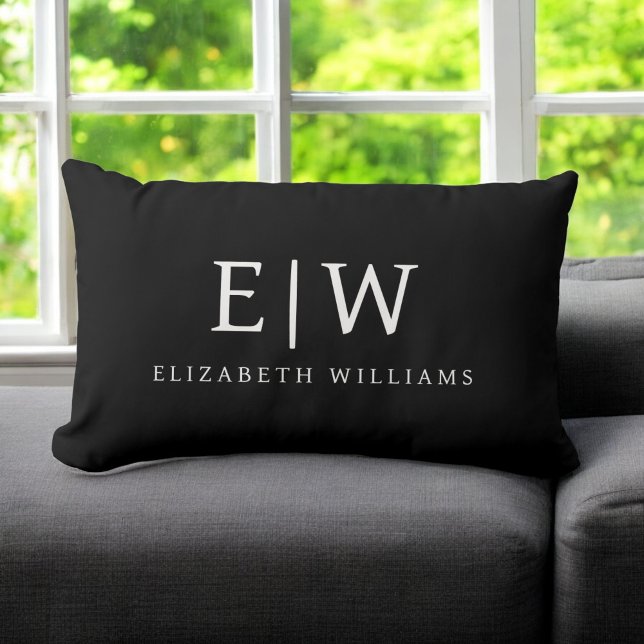 Black and White Minimalist Modern Monogram Lumbar Pillow (Creator Uploaded)