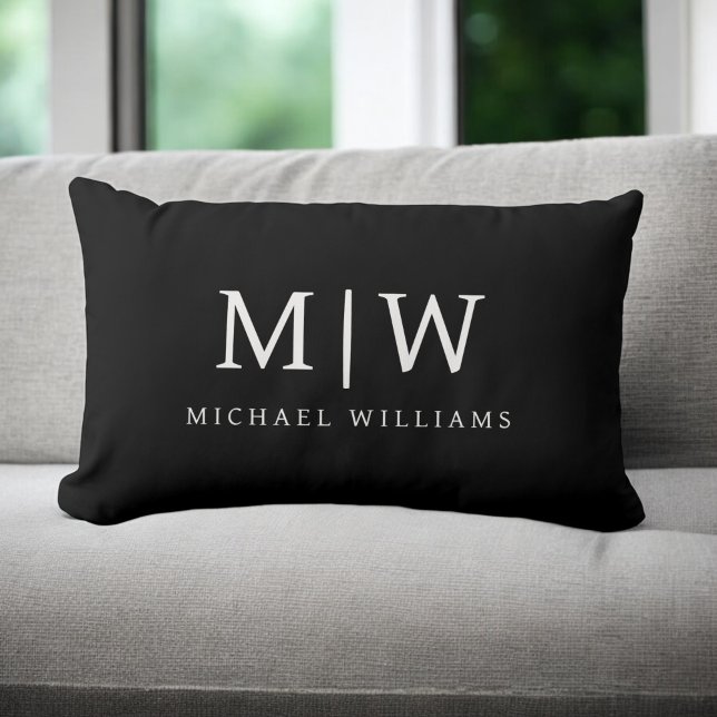 Black and White Minimalist Modern Monogram Lumbar Pillow (Creator Uploaded)