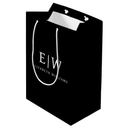 Black and White Minimalist Modern Monogram Medium Gift Bag