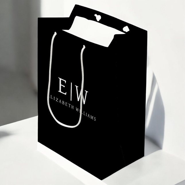 Black and White Minimalist Modern Monogram Medium Gift Bag (Creator Uploaded)