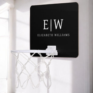 Black and White Minimalist Modern Monogram Mini Basketball Hoop