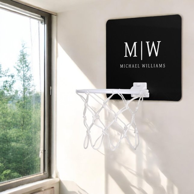 Black and White Minimalist Modern Monogram Mini Basketball Hoop (Creator Uploaded)