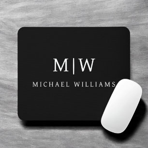 Black and White Minimalist Modern Monogram Mouse Pad