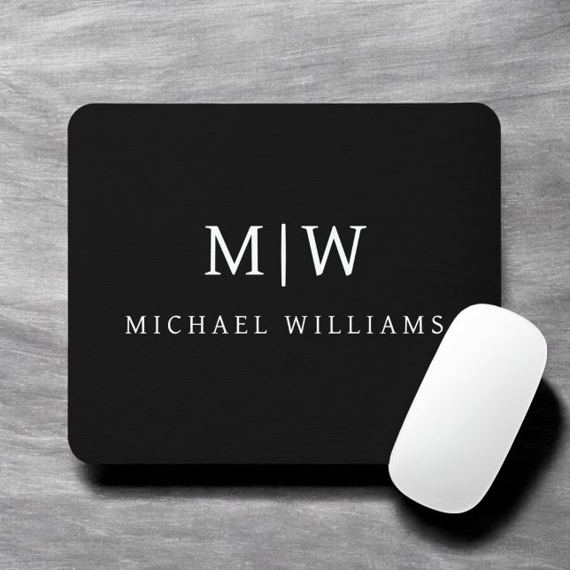 Black and White Minimalist Modern Monogram Mouse Pad (Creator Uploaded)