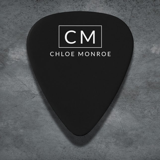 Black and White Minimalist Modern Monogram Name Guitar Pick (Creator Uploaded)
