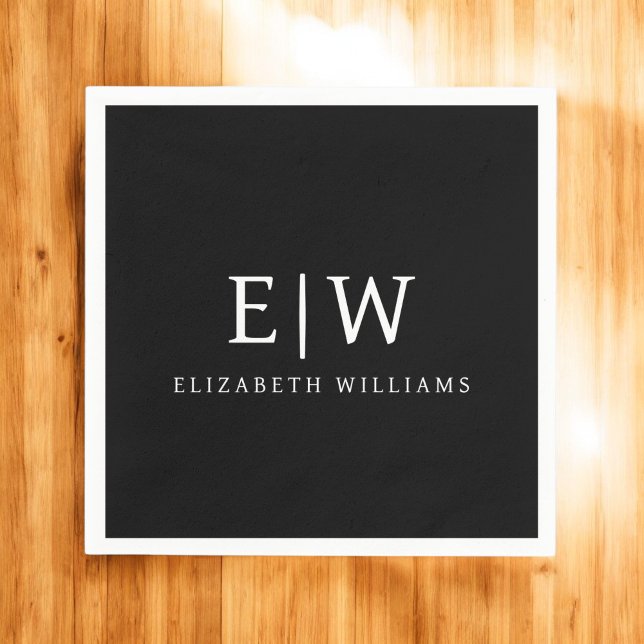 Black and White Minimalist Modern Monogram Napkins (Creator Uploaded)