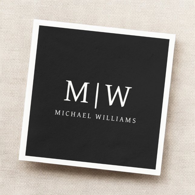 Black and White Minimalist Modern Monogram Napkins (Creator Uploaded)