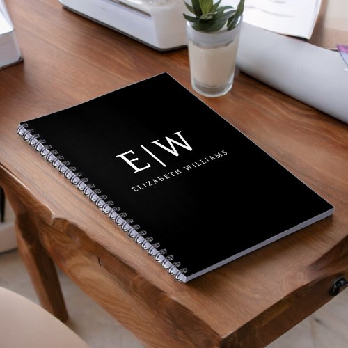 Black and White Minimalist Modern Monogram Notebook