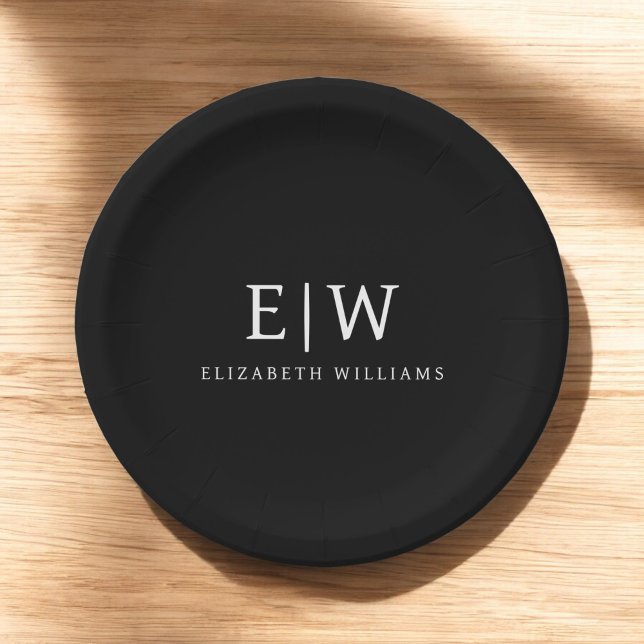 Black and White Minimalist Modern Monogram Paper Plates (Creator Uploaded)