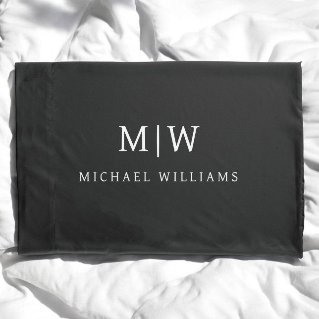 Black and White Minimalist Modern Monogram Pillow Case (Creator Uploaded)