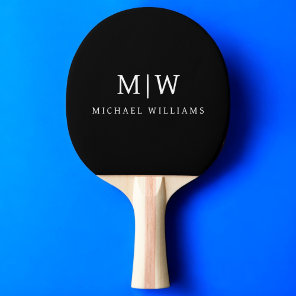 Black and White Minimalist Modern Monogram Ping Pong Paddle