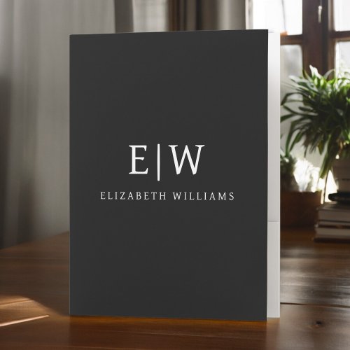 Black and White Minimalist Modern Monogram Pocket Folder