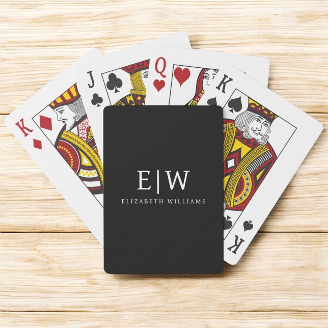 Black and White Minimalist Modern Monogram Poker Cards (Creator Uploaded)