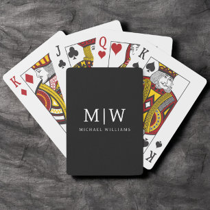 Black and White Minimalist Modern Monogram Poker Cards