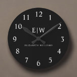 Black and White Minimalist Modern Monogram Round Clock<br><div class="desc">Introducing our Black and White Minimalist Modern Monogram Collection: Embrace simplicity and sophistication with our minimalist designs, curated to elevate your style effortlessly. Crafted with a keen eye for modern aesthetics, this collection features sleek black and white designs accentuated by personalized monograms. From chic stationery to versatile accessories, our collection...</div>