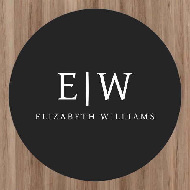 Black and White Minimalist Modern Monogram Round Paper Coaster (Creator Uploaded)