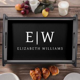Black and White Minimalist Modern Monogram Serving Tray