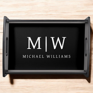 Black and White Minimalist Modern Monogram Serving Tray