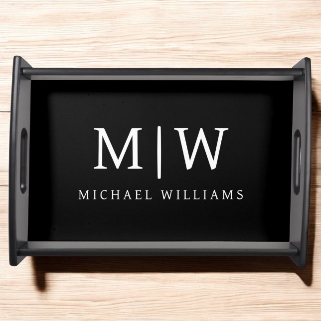 Black and White Minimalist Modern Monogram Serving Tray (Creator Uploaded)