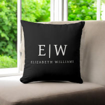 Black and White Minimalist Modern Monogram Throw Pillow