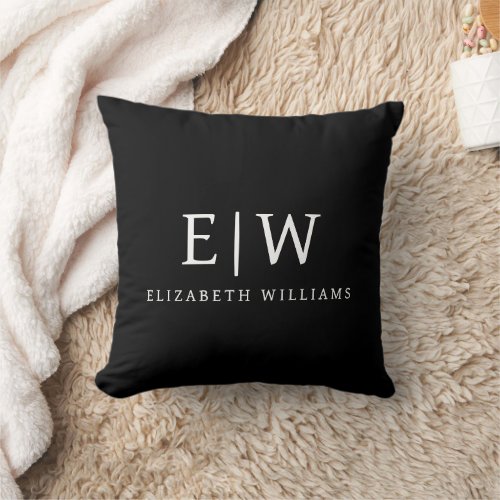 Black and White Minimalist Modern Monogram Throw Pillow