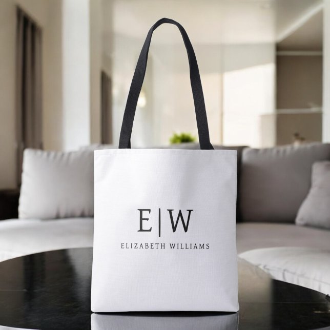 Black and White Minimalist Modern Monogram Tote Bag (Creator Uploaded)