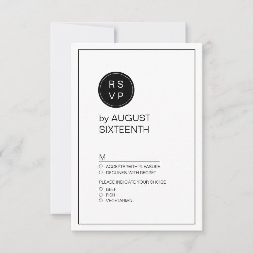 Black and white minimalist modern wedding RSVP