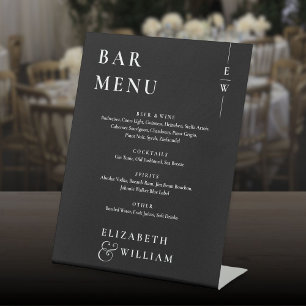 Black And White Minimalist Monogram Bar Menu Pedestal Sign
