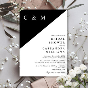 Black And White Minimalist Monogram Bridal Shower Invitation