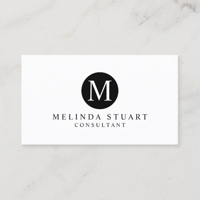 Black and White Minimalist Monogram Business Card (Front)