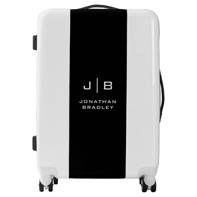 Black and White Minimalist Monogram Full Name Luggage (Front)