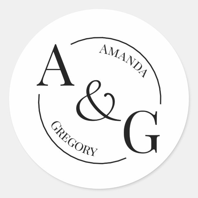 Black and White Minimalist Monogram Name Sticker (Front)