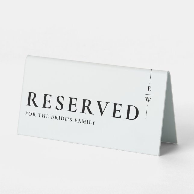 Black And White Minimalist Monogram Reserved Table Tent (Front)