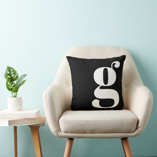 Black and White Minimalist Monogram Throw Pillow (Chair)