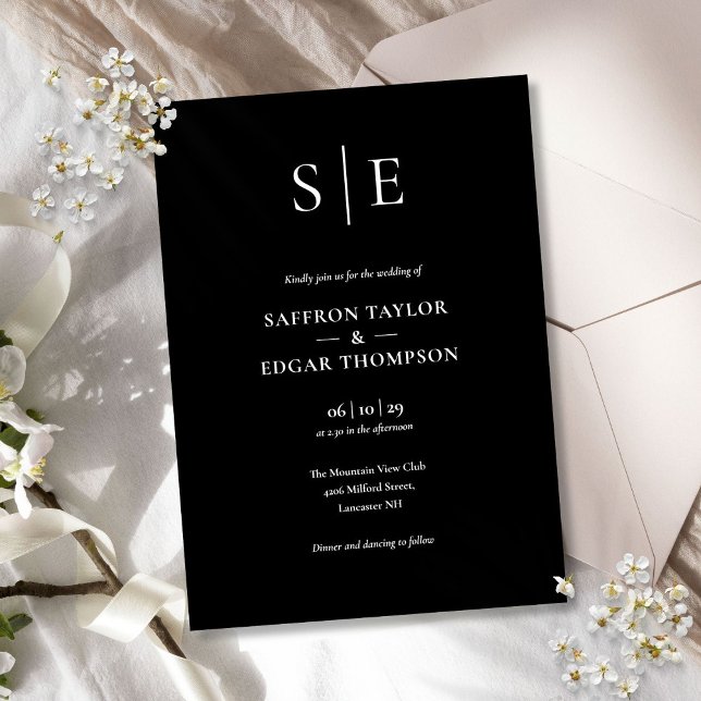 Black And White Minimalist Monogram Wedding Invitation (Black And White Minimalist Monogram Wedding Invitation)