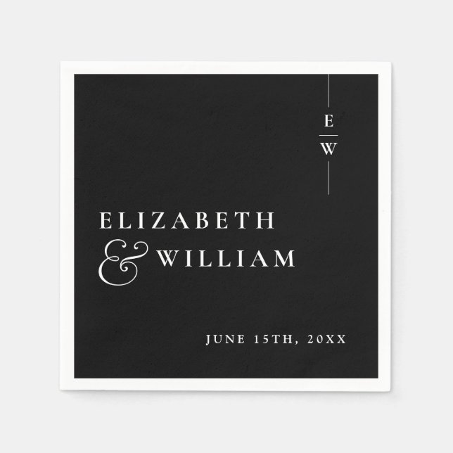Black And White Minimalist Monogram Wedding Napkins (Front)