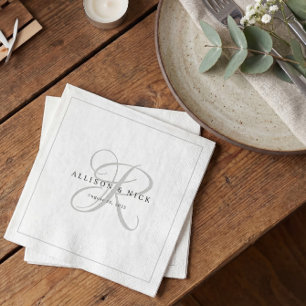 Black and White Minimalist Monogram Wedding Napkins