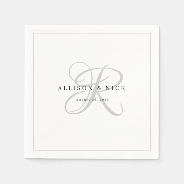 Black and White Minimalist Monogram Wedding Napkins (Front)