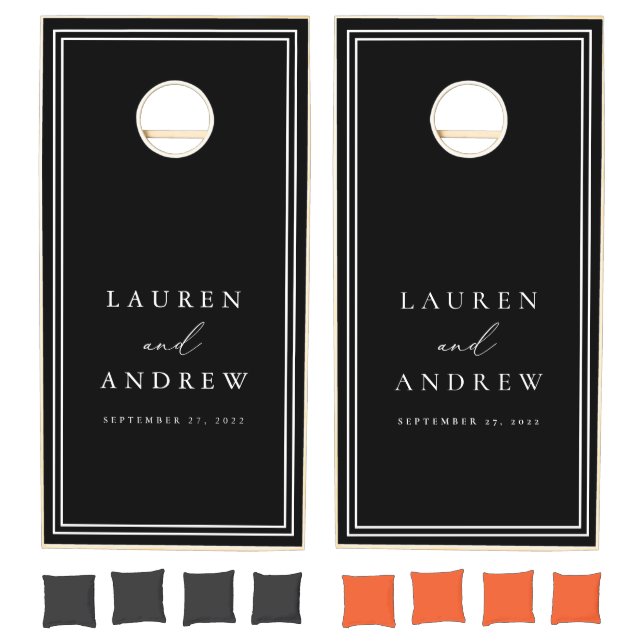 Black and White Minimalist Personalized Cornhole Set (Set)