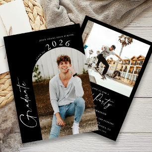 Black And White Minimalist Photo Graduation Party Invitation
