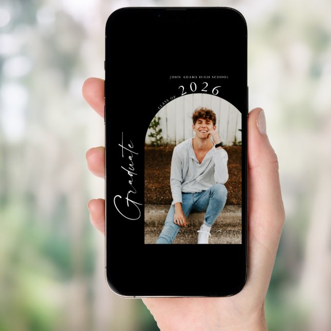 Black And White Minimalist Photo Graduation Party Invitation (Front Digital)