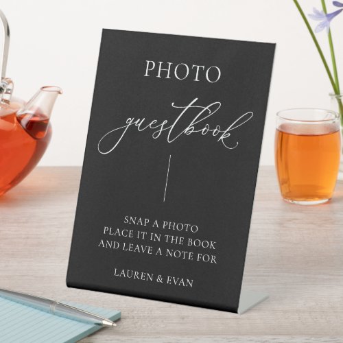 Black and White Minimalist Photo Guestbook Pedestal Sign