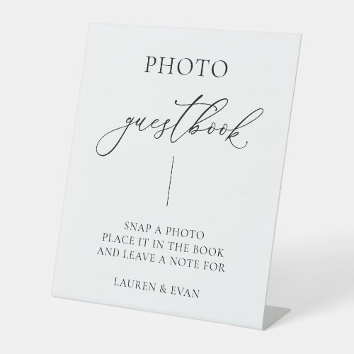 Black and White Minimalist Photo Guestbook Pedestal Sign