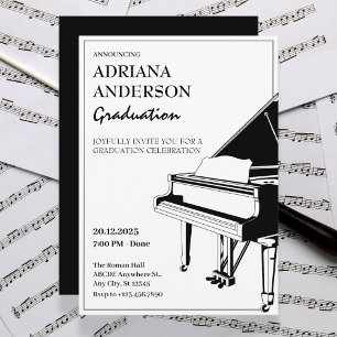 Black and white minimalist Piano graduation Invitation