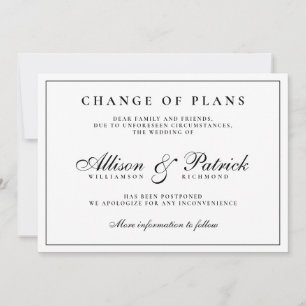 Black and White Minimalist Postpone Wedding Announcement
