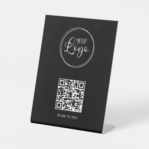 Black and White Minimalist QR Code Pedestal Sign