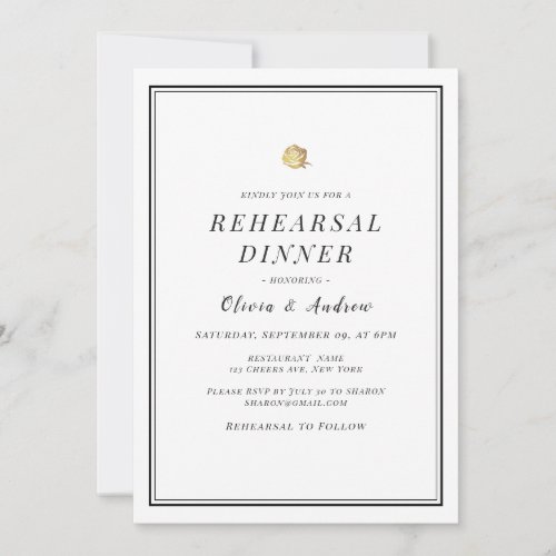 black and white minimalist Rehearsal Dinner Invitation