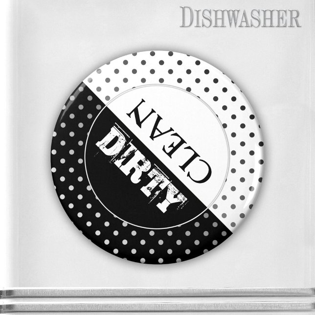 Black and White Minimalist Retro Dishwasher Magnet (Dishwasher magnet featuring a simple black and white design with polka dots)