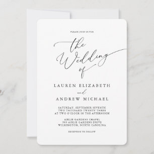 Black and White Minimalist Rounded Corner Wedding Invitation