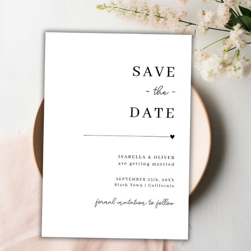 Black and White Minimalist Save the Date Invitation